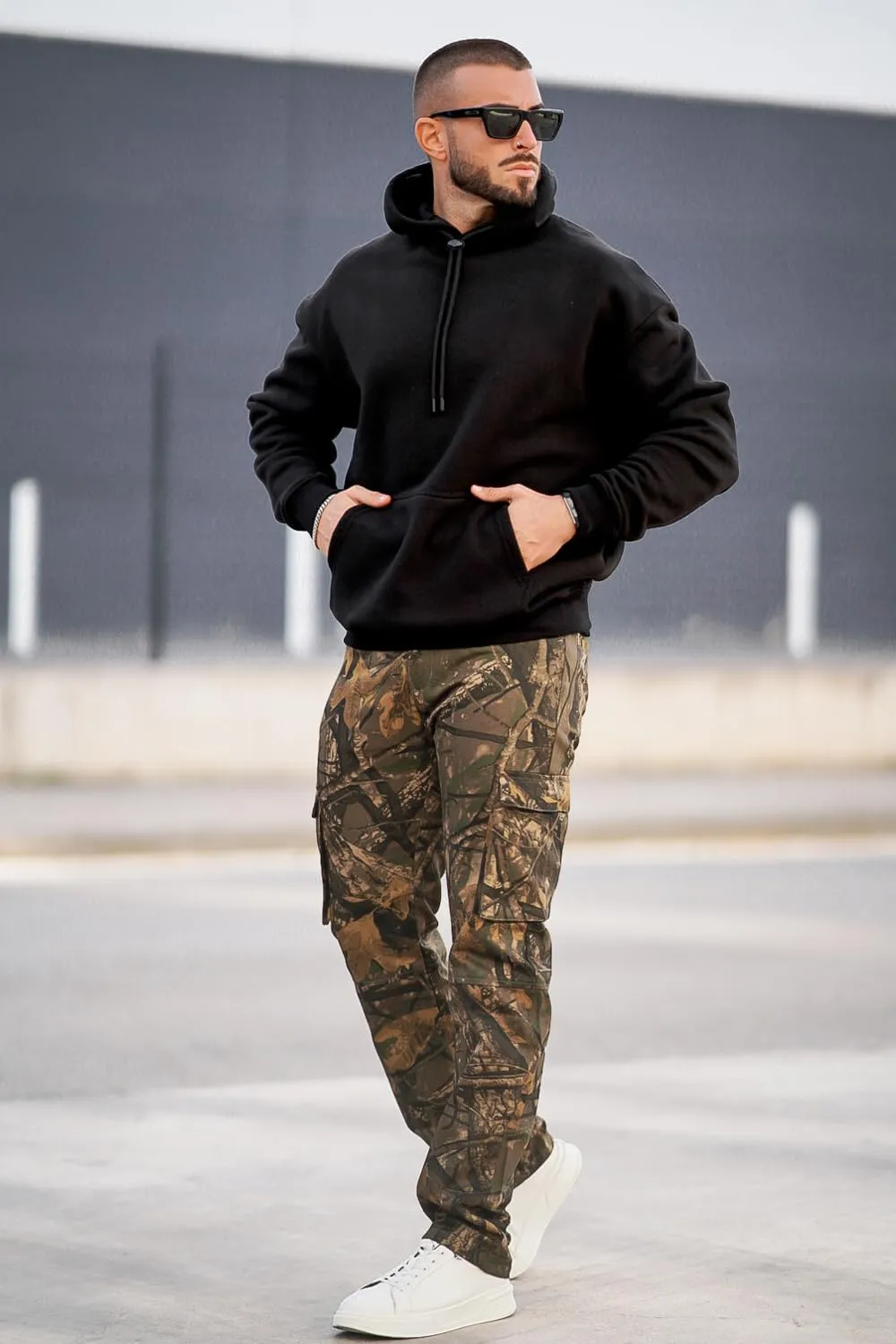 GINGTTO Men's Casual Cargo Pants Elastic Waist Camo Pants Hiking Joggers