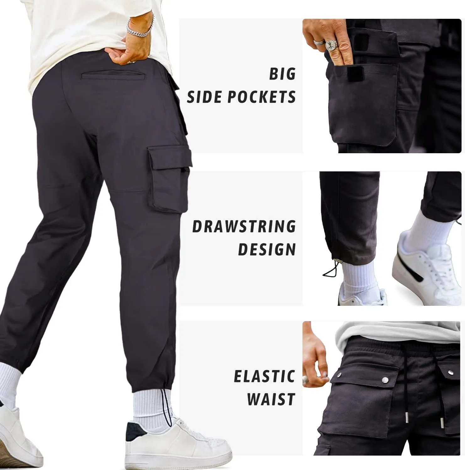 GINGTTO Men's Casual Cargo Pants Elastic Waist Camo Pants Hiking Joggers
