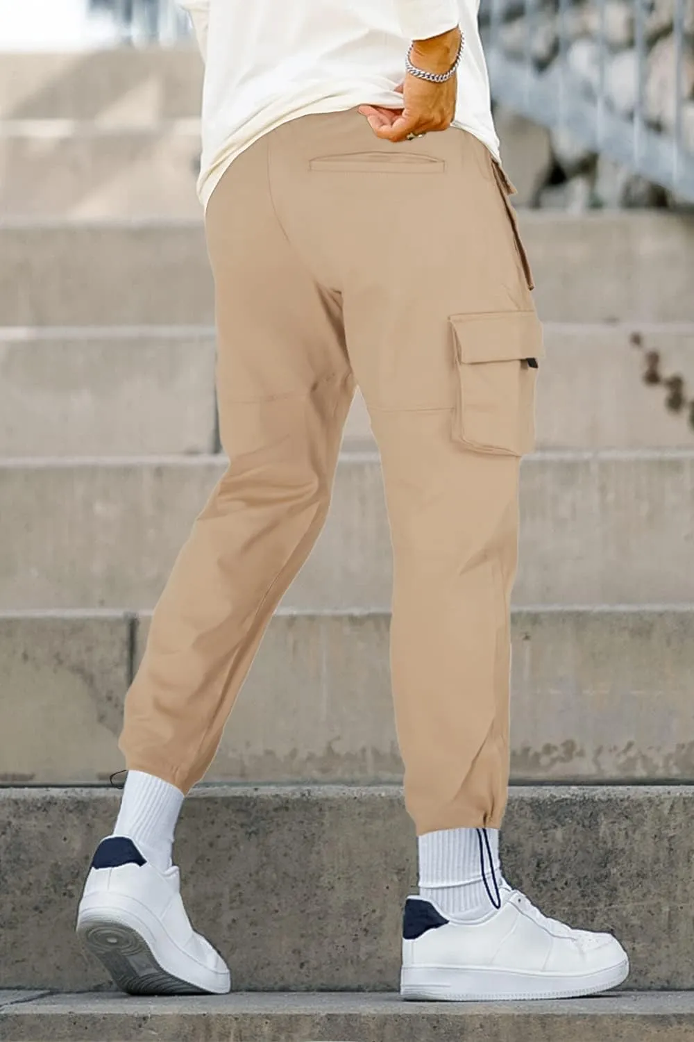 GINGTTO Men's Casual Cargo Pants Elastic Waist Camo Pants Hiking Joggers