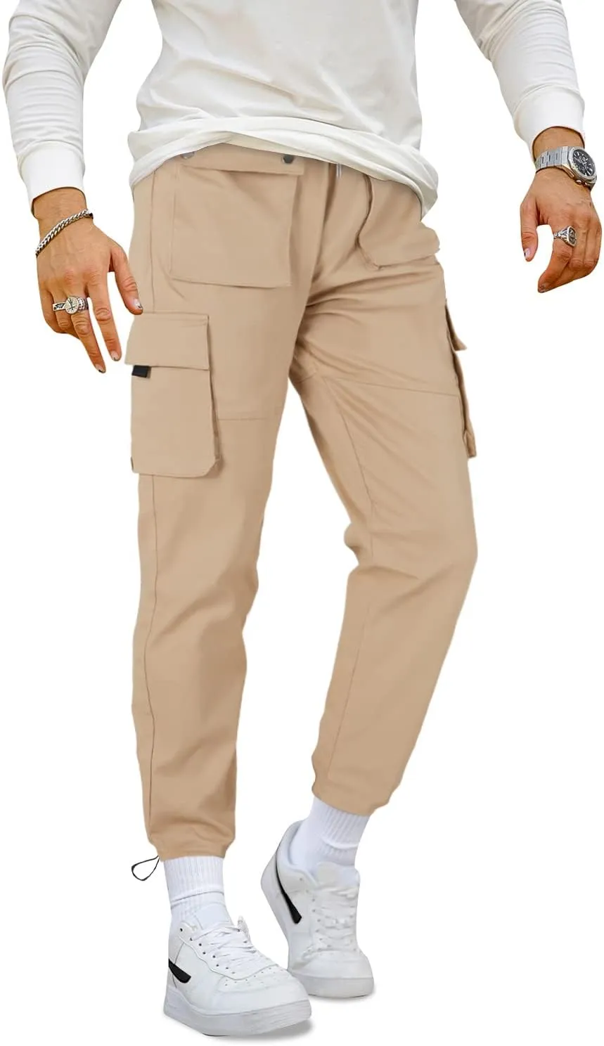 GINGTTO Men's Casual Cargo Pants Elastic Waist Camo Pants Hiking Joggers