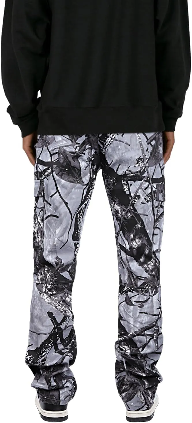 GINGTTO Men's Casual Cargo Pants Elastic Waist Camo Pants Hiking Joggers