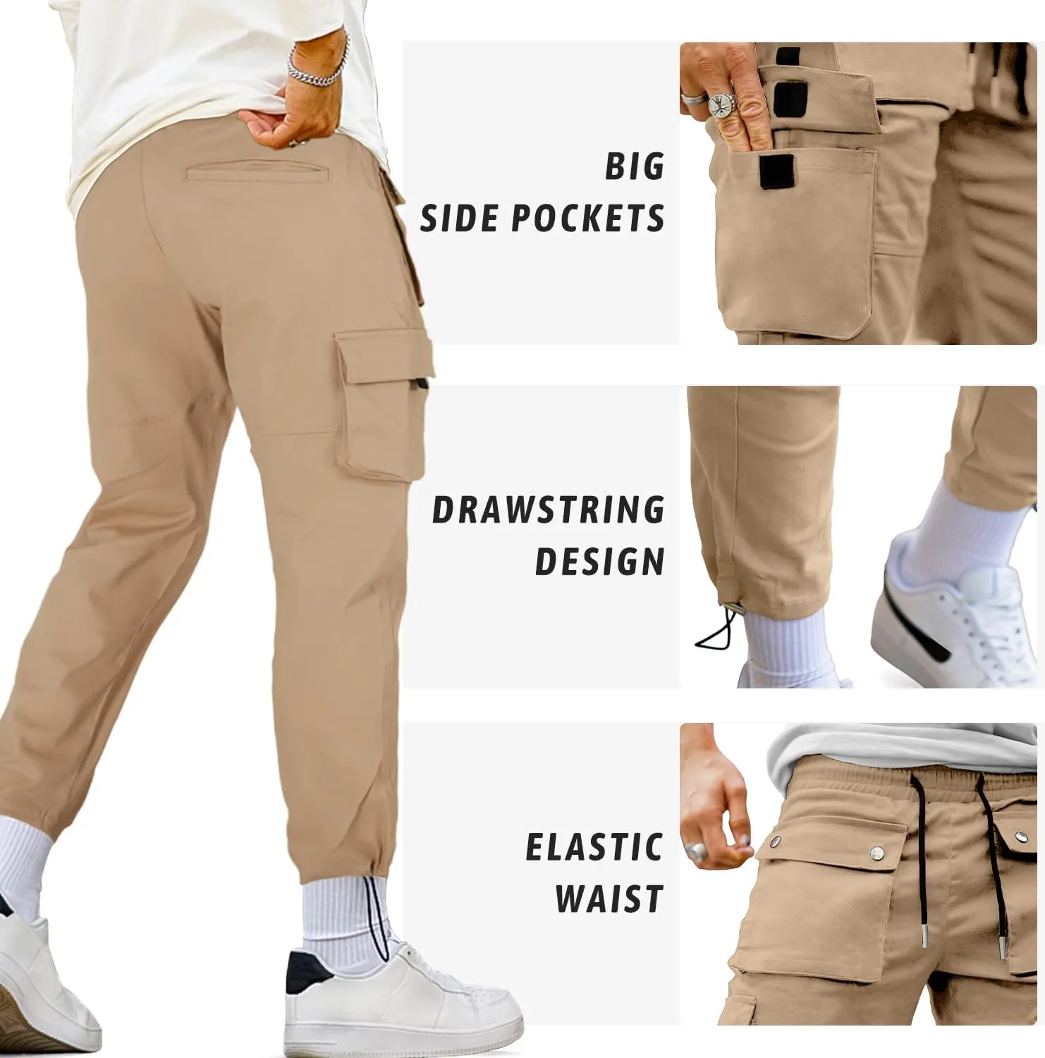 GINGTTO Men's Casual Cargo Pants Elastic Waist Camo Pants Hiking Joggers