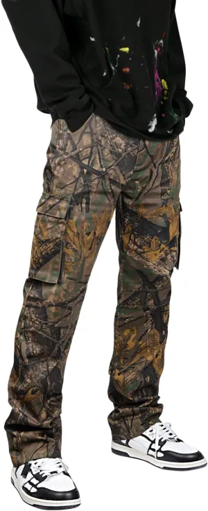 GINGTTO Men's Casual Cargo Pants Elastic Waist Camo Pants Hiking Joggers