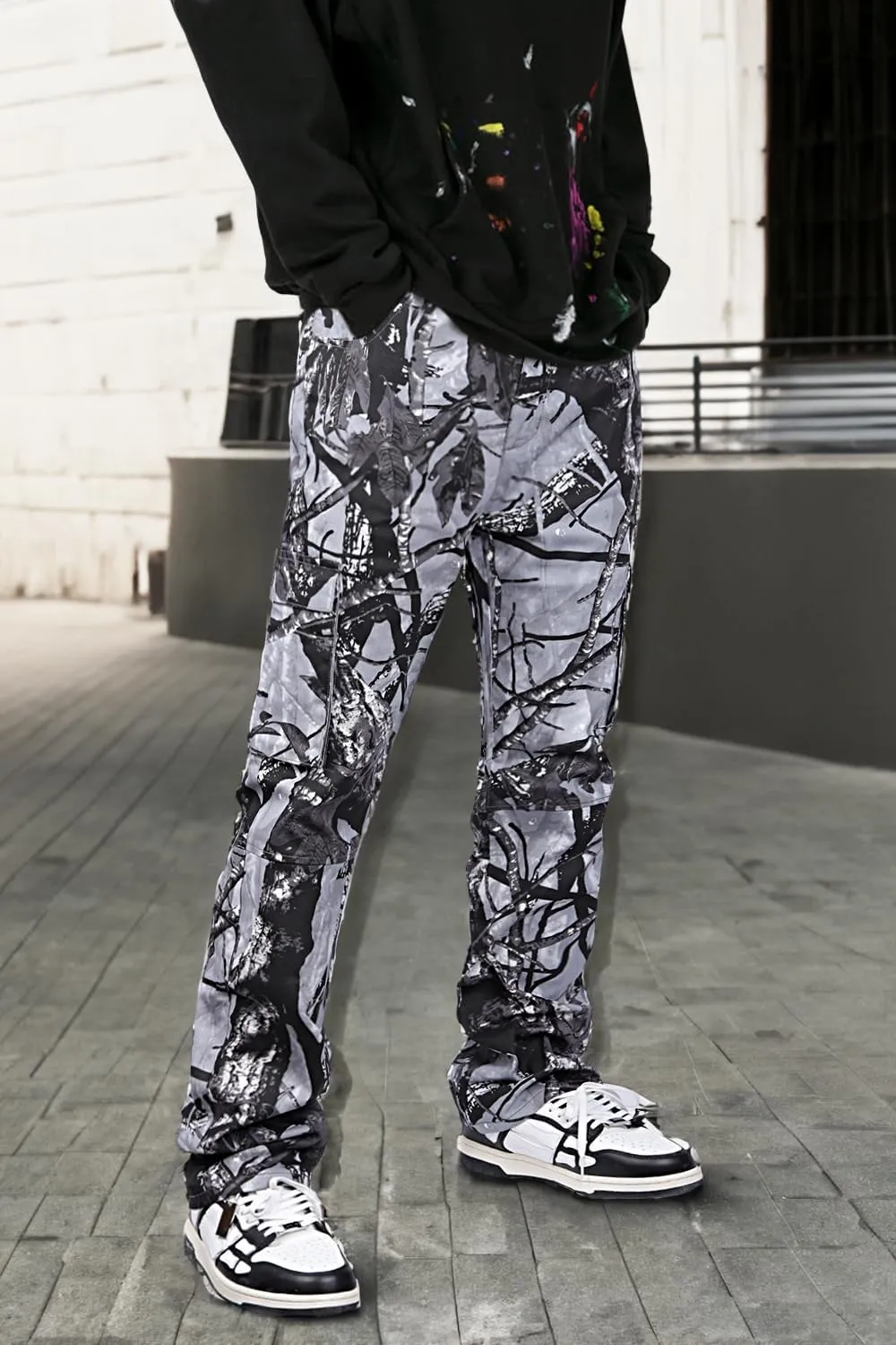 GINGTTO Men's Casual Cargo Pants Elastic Waist Camo Pants Hiking Joggers