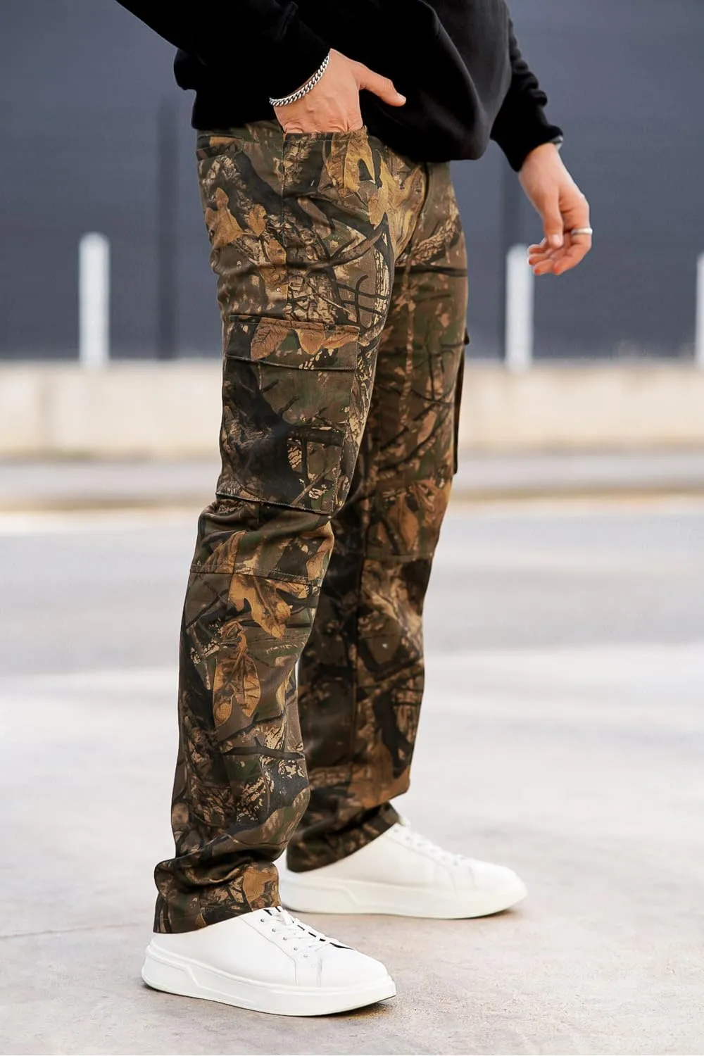 GINGTTO Men's Casual Cargo Pants Elastic Waist Camo Pants Hiking Joggers