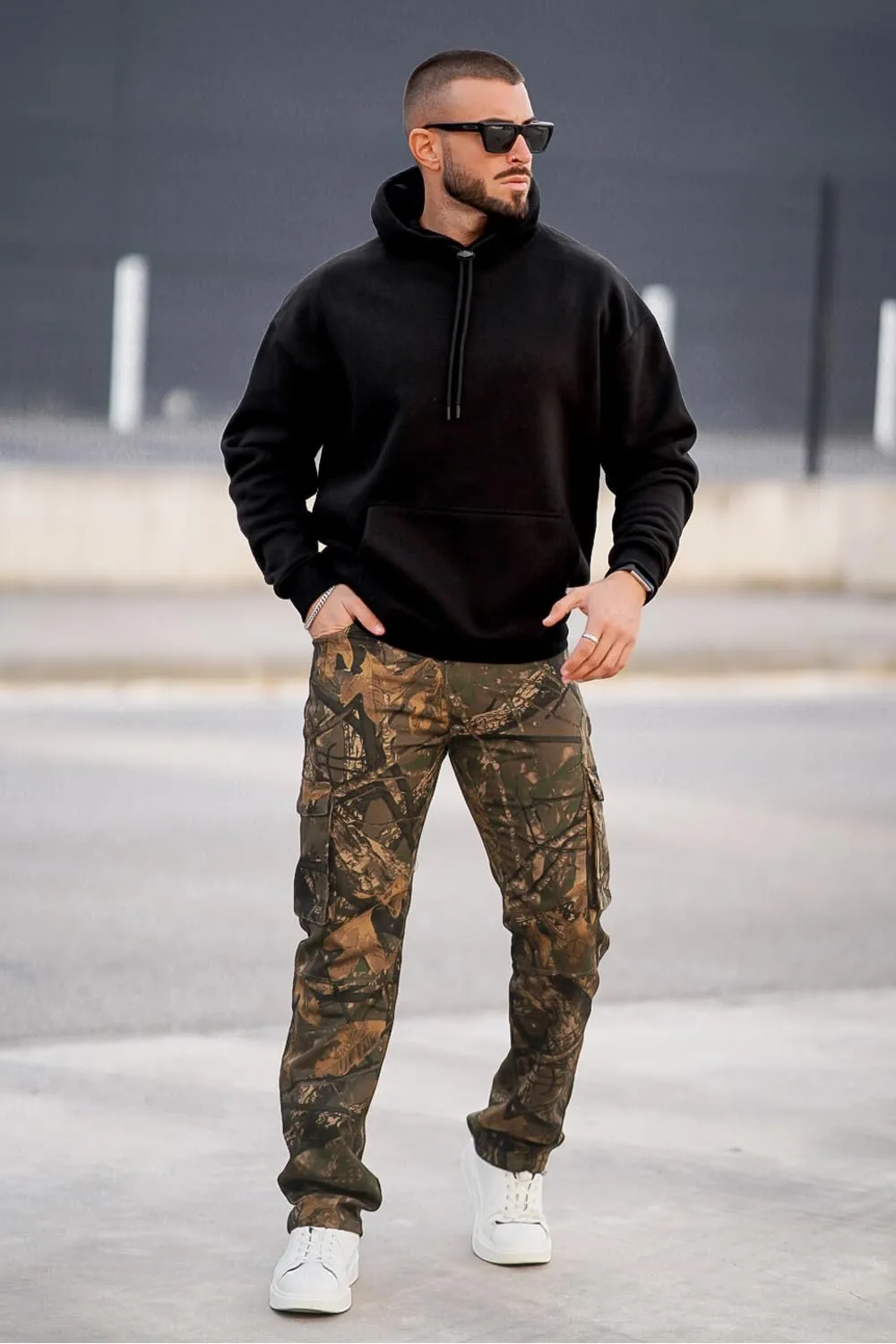 GINGTTO Men's Casual Cargo Pants Elastic Waist Camo Pants Hiking Joggers
