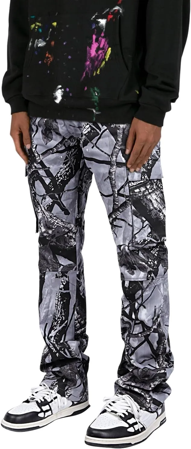 GINGTTO Men's Casual Cargo Pants Elastic Waist Camo Pants Hiking Joggers