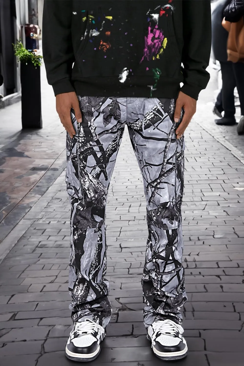 GINGTTO Men's Casual Cargo Pants Elastic Waist Camo Pants Hiking Joggers