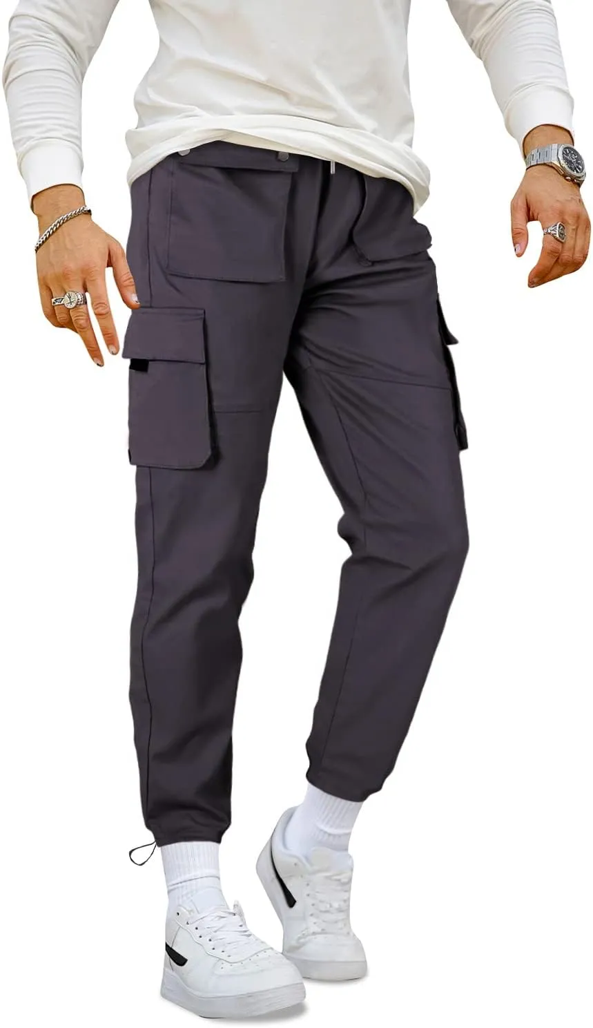 GINGTTO Men's Casual Cargo Pants Elastic Waist Camo Pants Hiking Joggers