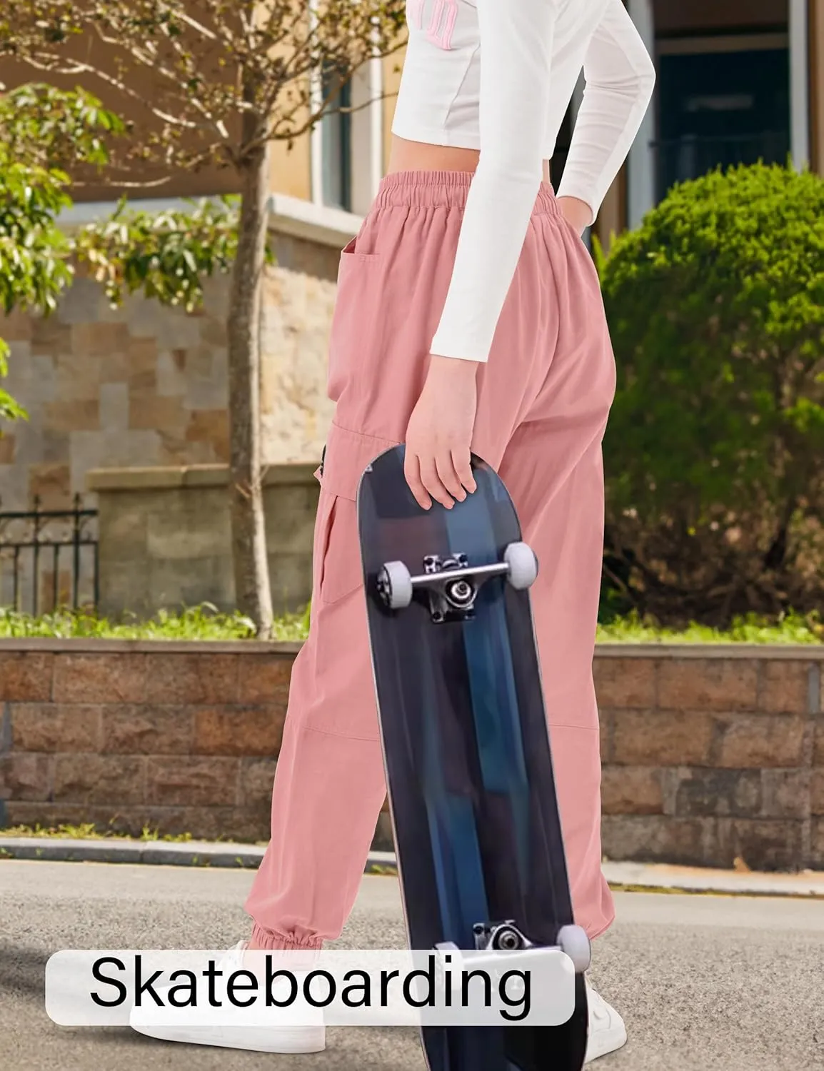 Girls Cargo Pants Elastic Waist Cargo Jogger Pants with Pockets