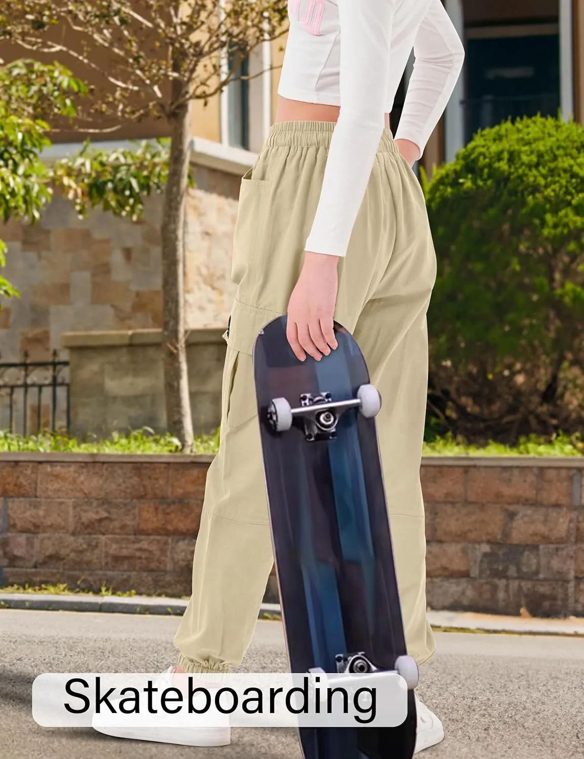 Girls Cargo Pants Elastic Waist Cargo Jogger Pants with Pockets