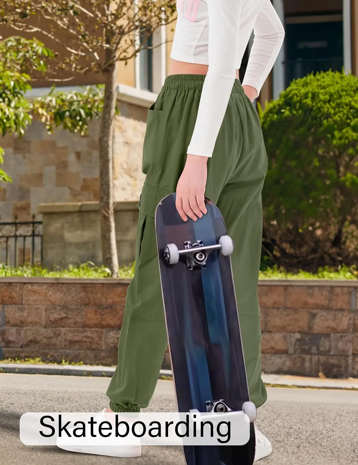 Girls Cargo Pants Elastic Waist Cargo Jogger Pants with Pockets