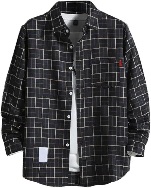 GOFULY Men's T-Shirts Button Up Long Sleeve Casual Shirts Checked Western Shirt Big and Tall Fall Jacket with Pockets