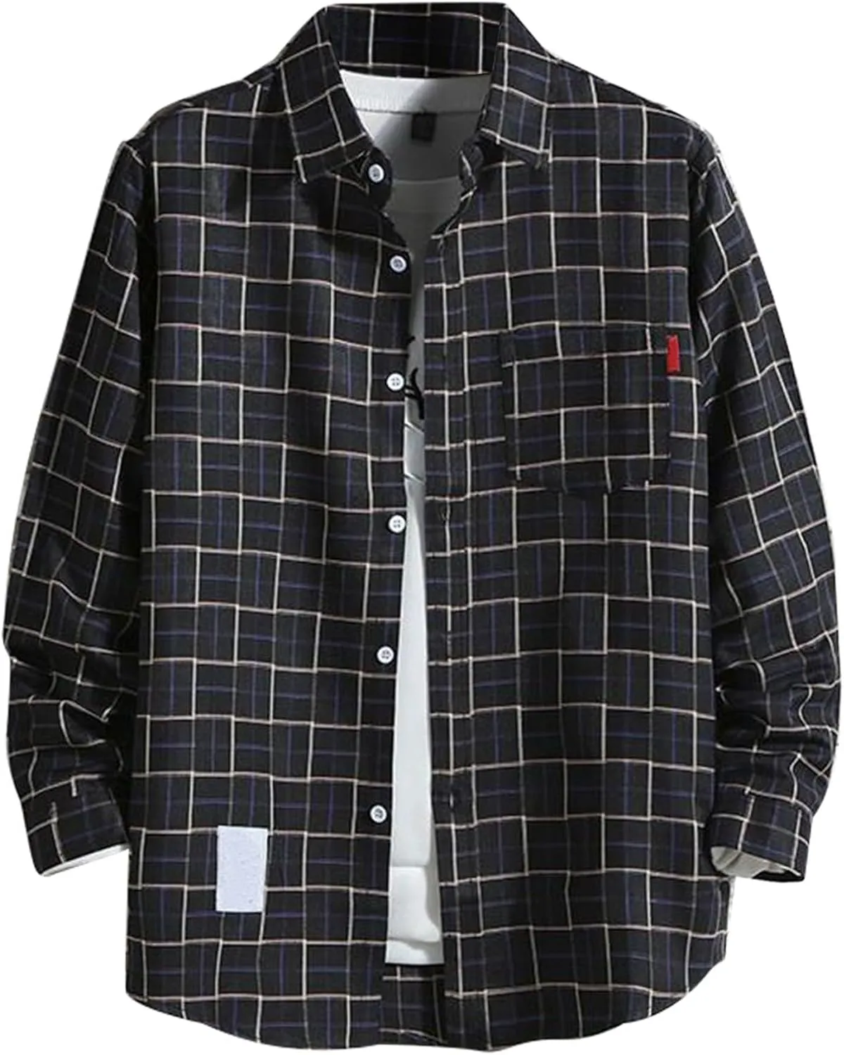 GOFULY Men's T-Shirts Button Up Long Sleeve Casual Shirts Checked Western Shirt Big and Tall Fall Jacket with Pockets