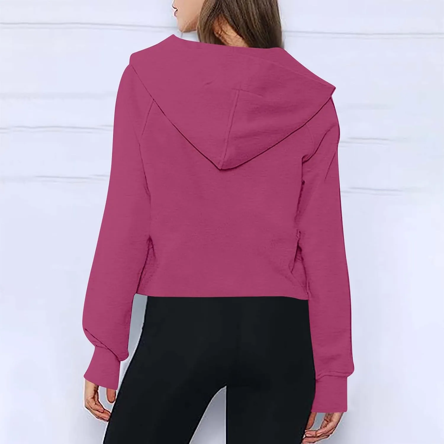 Half Zip Hooded Sweatshirts Cropped Hoodies Fleece Jackets for Womens Fall Outfits Long Sleeve Thermal Pullover Tops