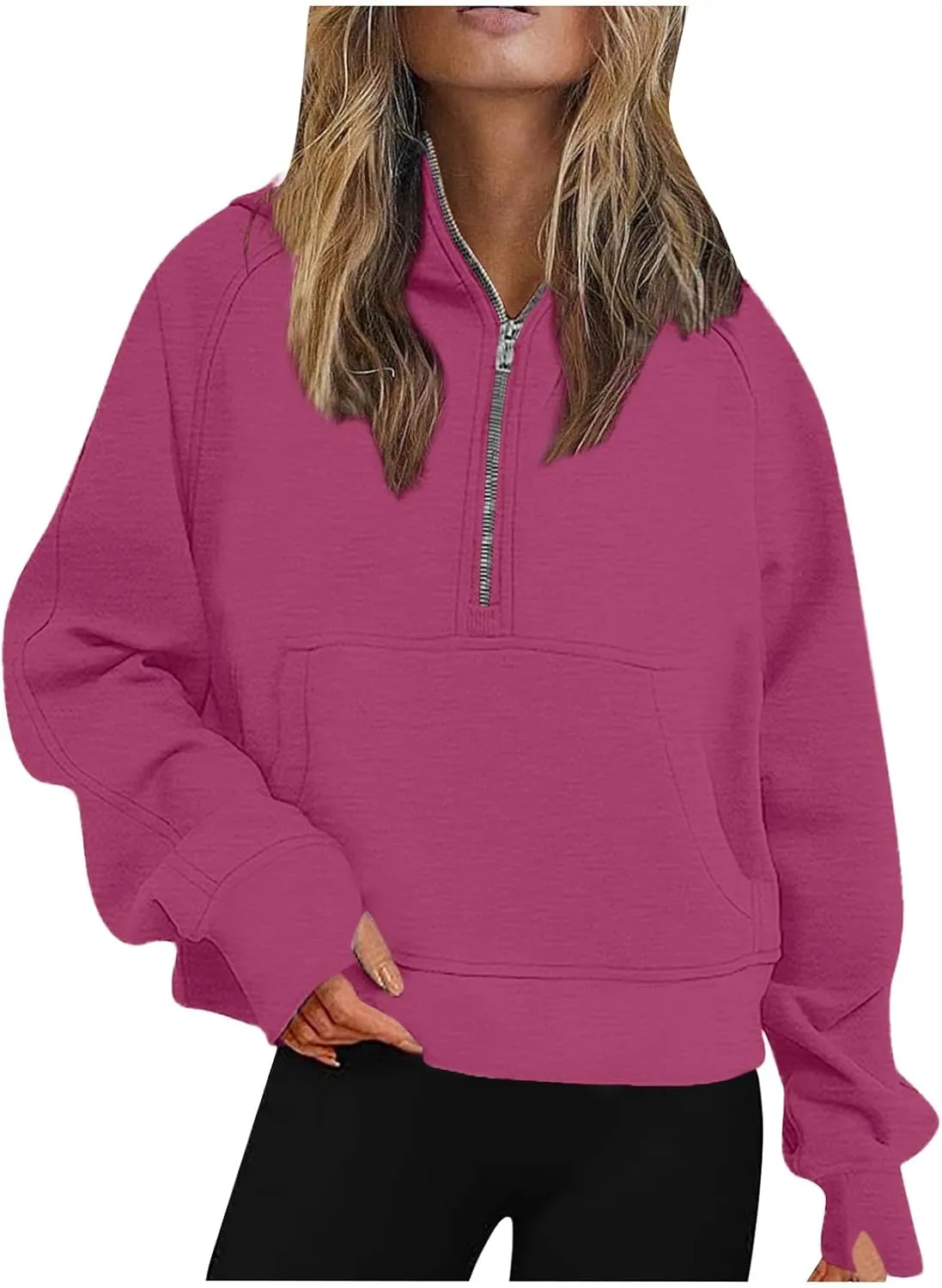Half Zip Hooded Sweatshirts Cropped Hoodies Fleece Jackets for Womens Fall Outfits Long Sleeve Thermal Pullover Tops