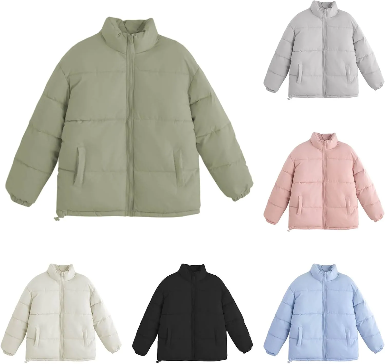 HGps8w Women's Winter Down Puffer Jackets Stand Collar Zip Up Warm Padded Quilted Coat Outerwear with Pockets