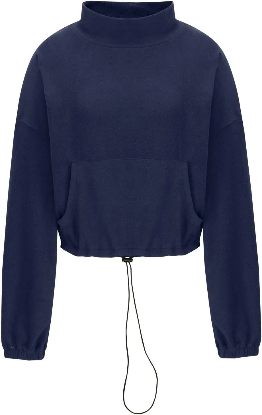 hlysgo Oversized Sweatshirt Womens Fleece Cropped Sweatshirts High Neck Warm Pocket Pullover Adjustable Hem Fall Clothes