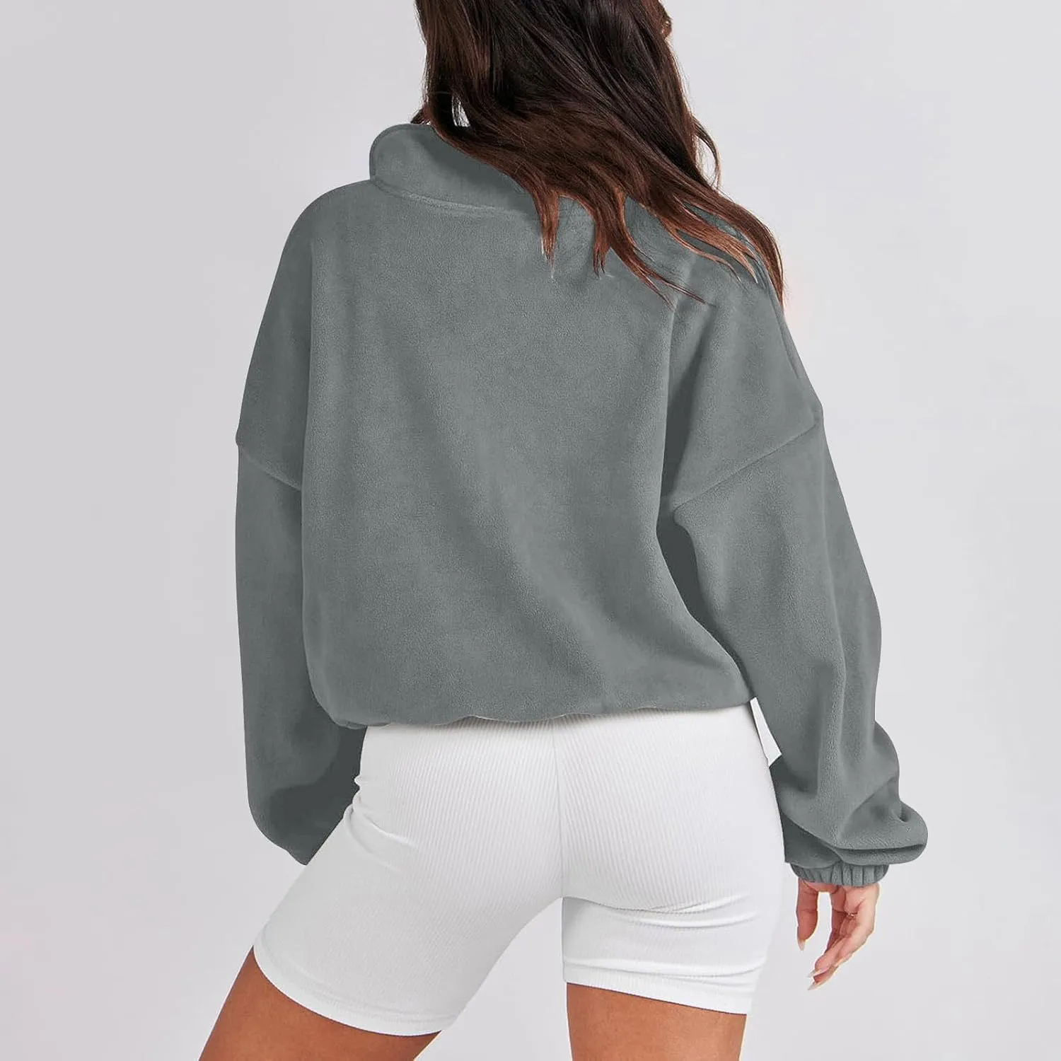 hlysgo Oversized Sweatshirt Womens Fleece Cropped Sweatshirts High Neck Warm Pocket Pullover Adjustable Hem Fall Clothes