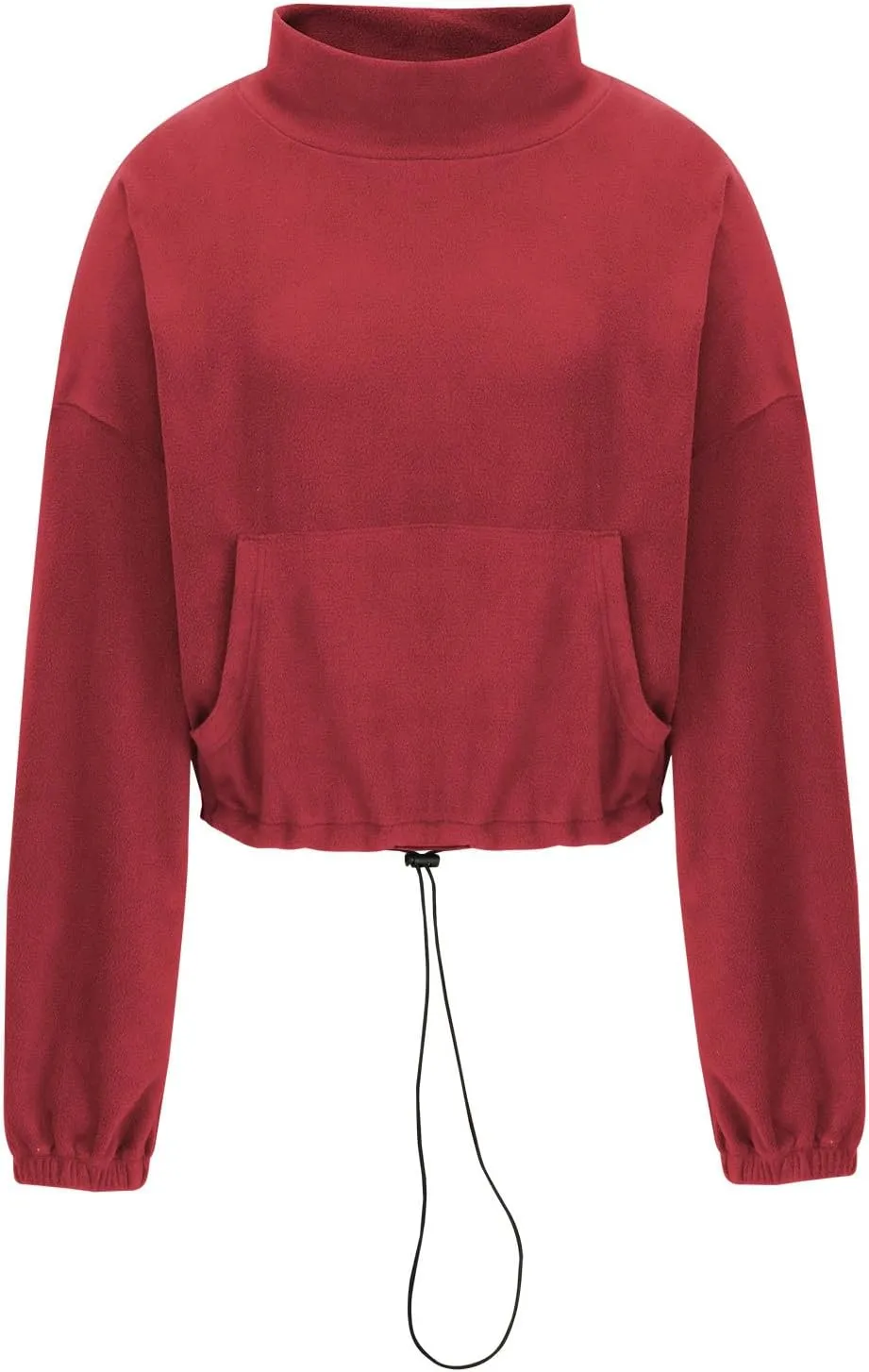 hlysgo Oversized Sweatshirt Womens Fleece Cropped Sweatshirts High Neck Warm Pocket Pullover Adjustable Hem Fall Clothes