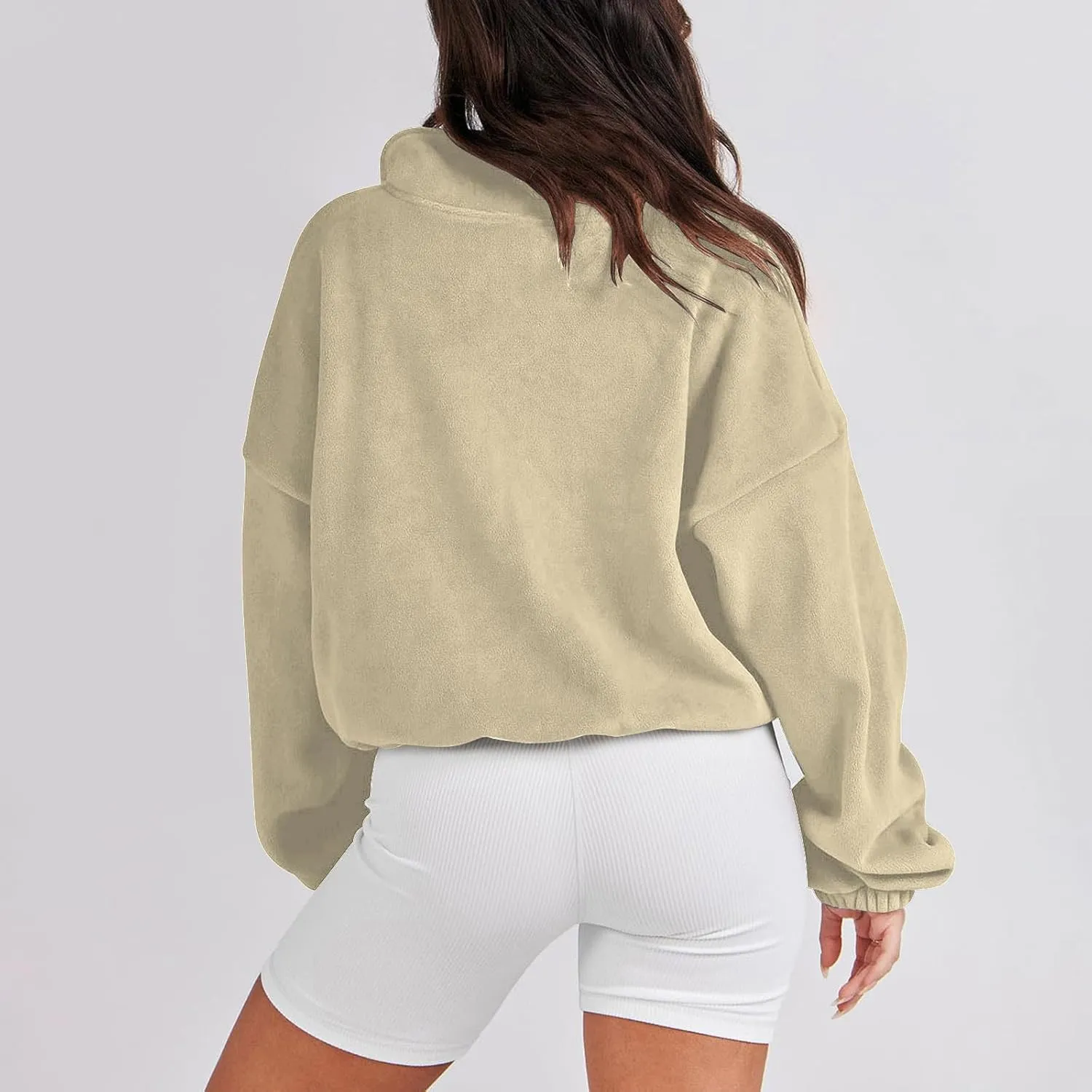 hlysgo Oversized Sweatshirt Womens Fleece Cropped Sweatshirts High Neck Warm Pocket Pullover Adjustable Hem Fall Clothes