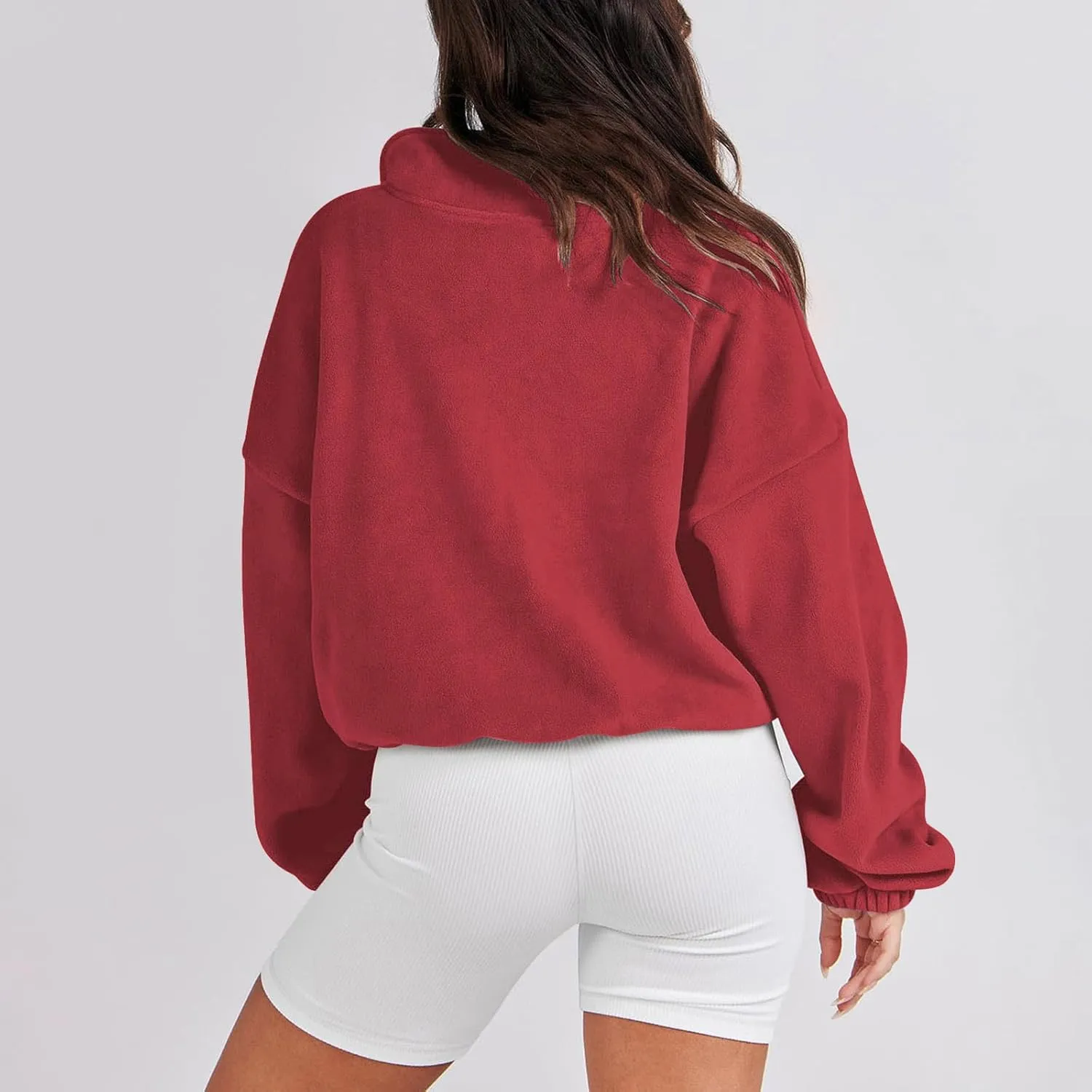 hlysgo Oversized Sweatshirt Womens Fleece Cropped Sweatshirts High Neck Warm Pocket Pullover Adjustable Hem Fall Clothes
