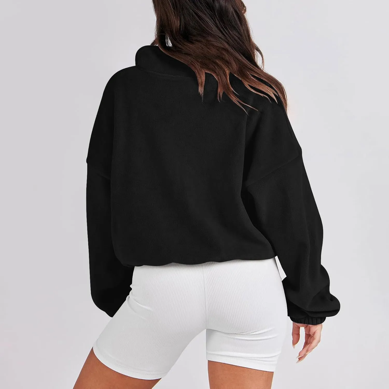 hlysgo Oversized Sweatshirt Womens Fleece Cropped Sweatshirts High Neck Warm Pocket Pullover Adjustable Hem Fall Clothes
