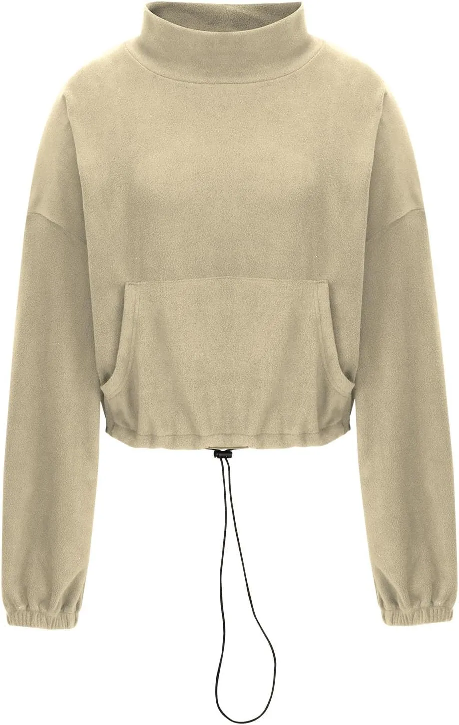 hlysgo Oversized Sweatshirt Womens Fleece Cropped Sweatshirts High Neck Warm Pocket Pullover Adjustable Hem Fall Clothes