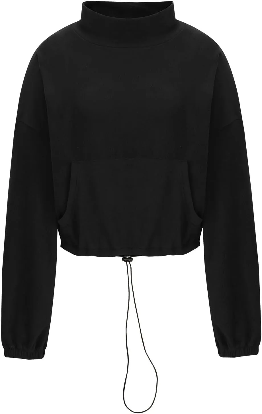 hlysgo Oversized Sweatshirt Womens Fleece Cropped Sweatshirts High Neck Warm Pocket Pullover Adjustable Hem Fall Clothes