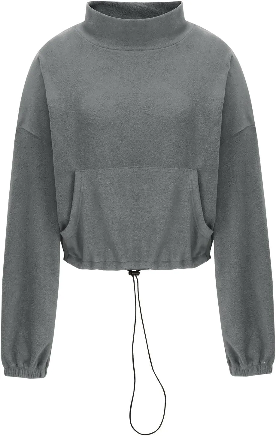 hlysgo Oversized Sweatshirt Womens Fleece Cropped Sweatshirts High Neck Warm Pocket Pullover Adjustable Hem Fall Clothes