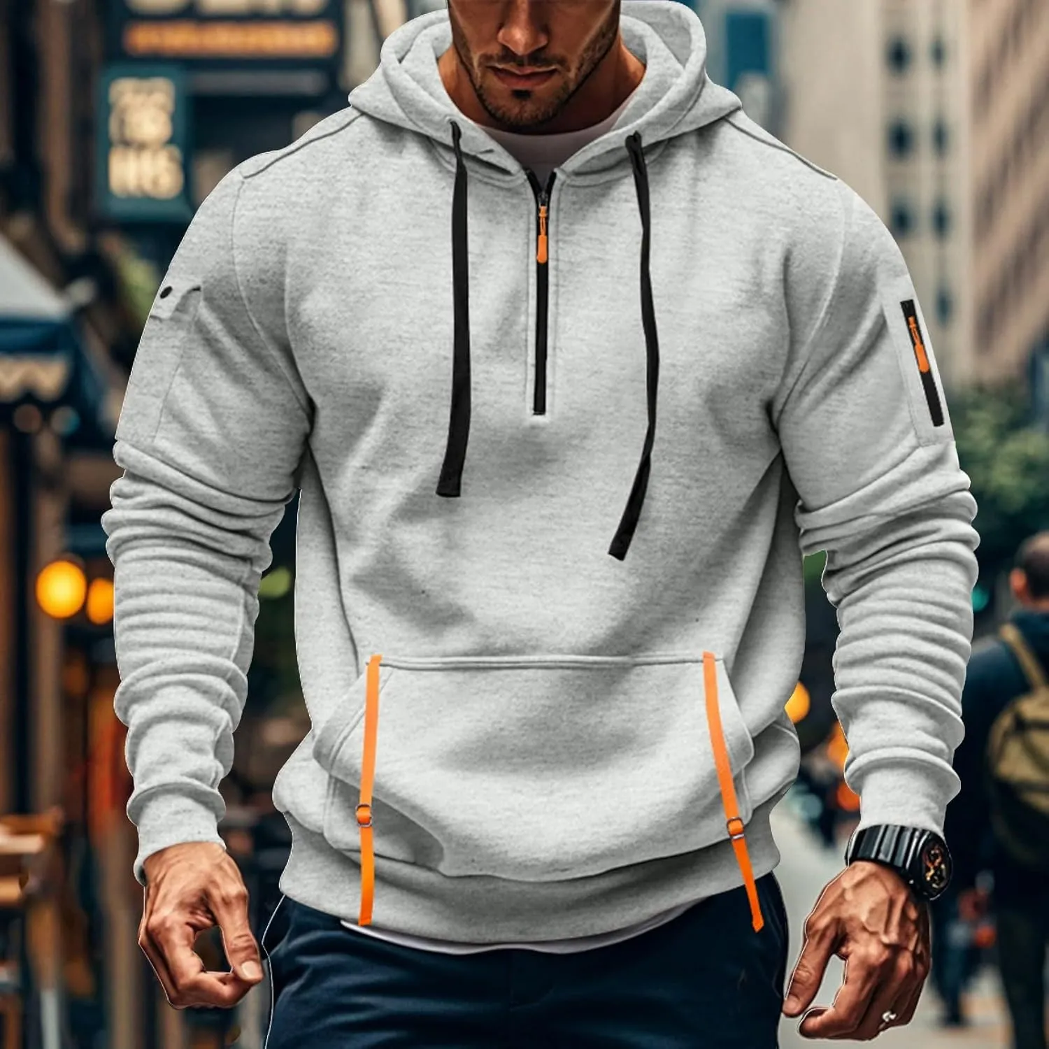 Hoodies for Men Casual Pullover Sports with Zipper Drawstring Fall Tops Winter Men'S Fashion Hoodies & Sweatshirts