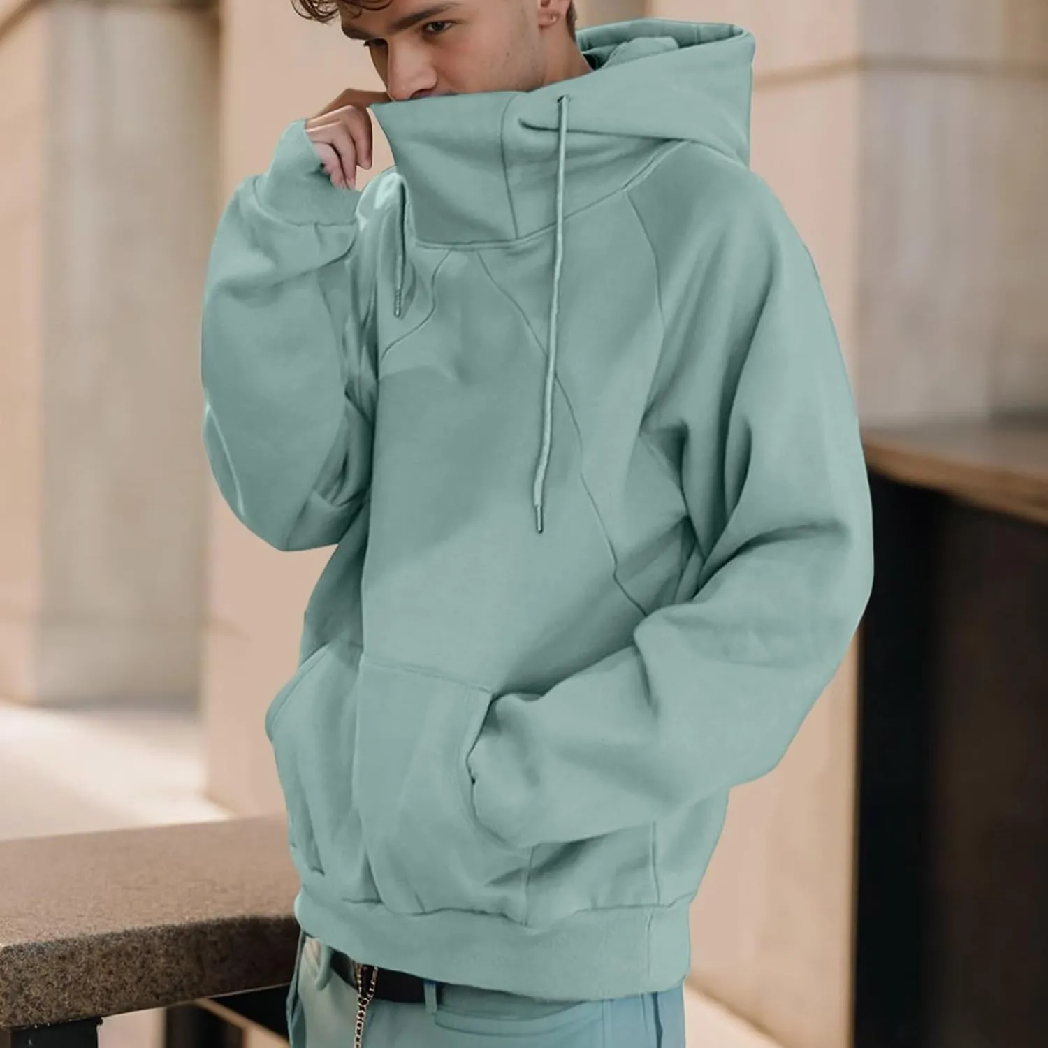 Hoodies for Men,Mens Hoodies High Neck Sweatshirt Oversized Hooded Big and Tall Pullover Tops Long Sleeve Shirts