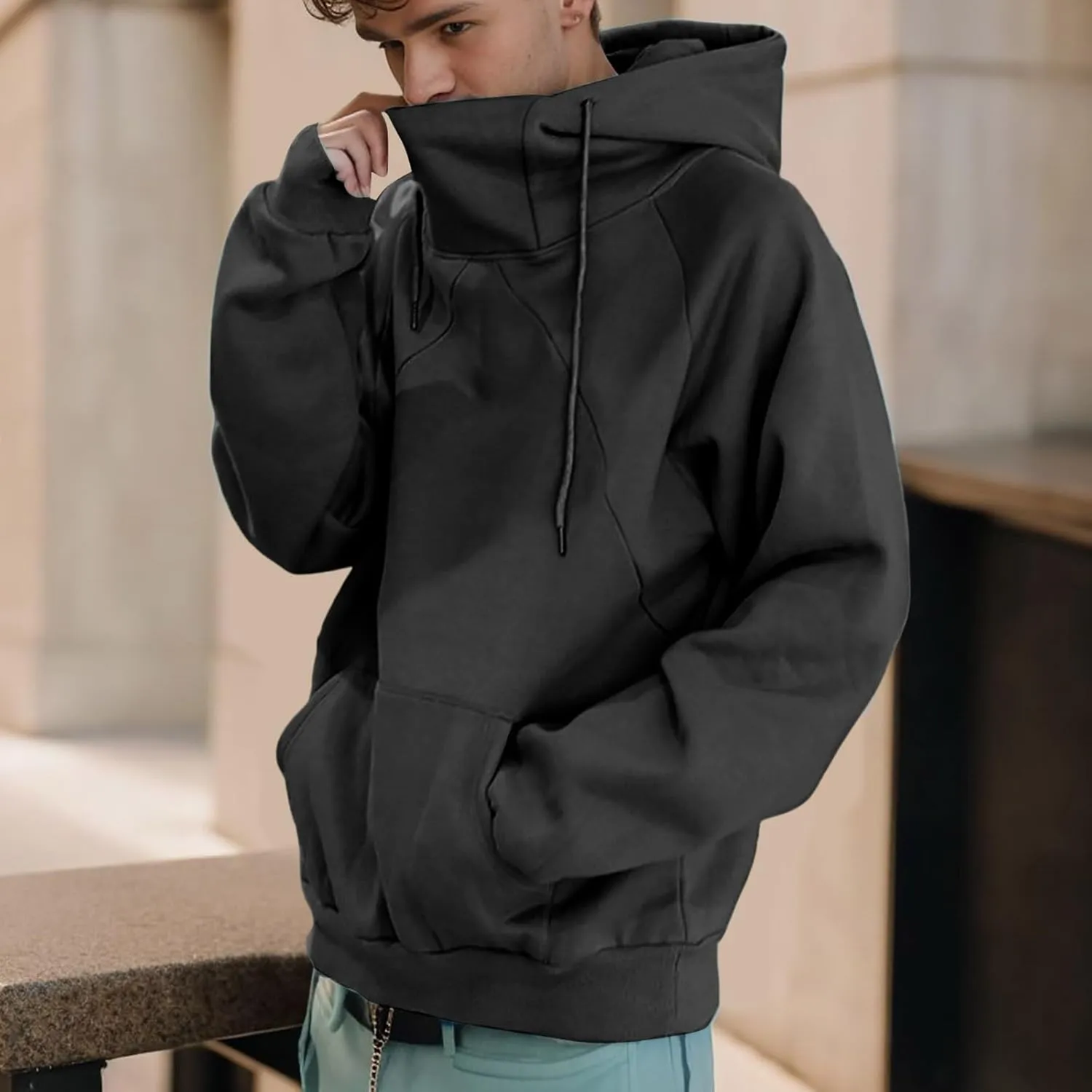 Hoodies for Men,Mens Hoodies High Neck Sweatshirt Oversized Hooded Big and Tall Pullover Tops Long Sleeve Shirts