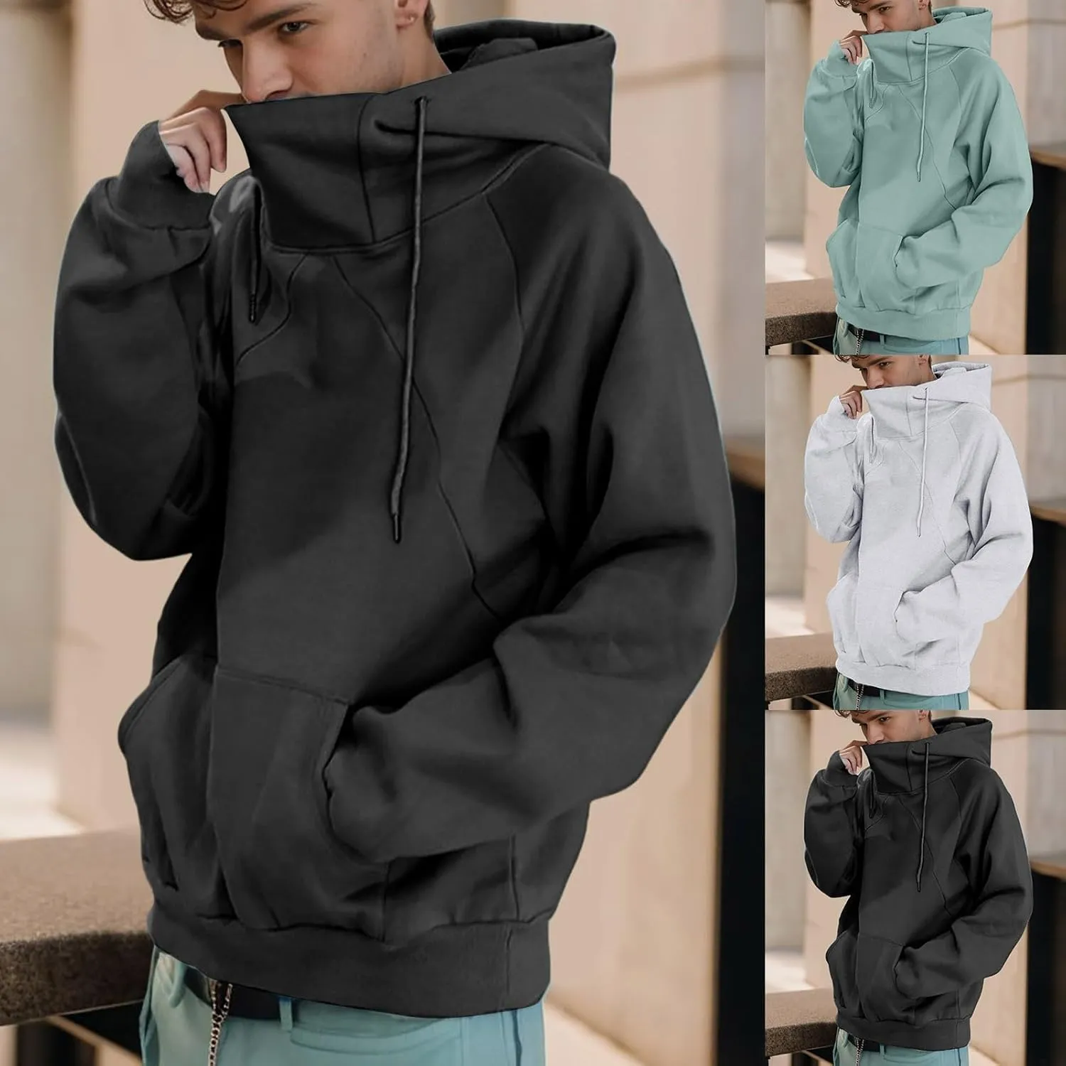 Hoodies for Men,Mens Hoodies High Neck Sweatshirt Oversized Hooded Big and Tall Pullover Tops Long Sleeve Shirts