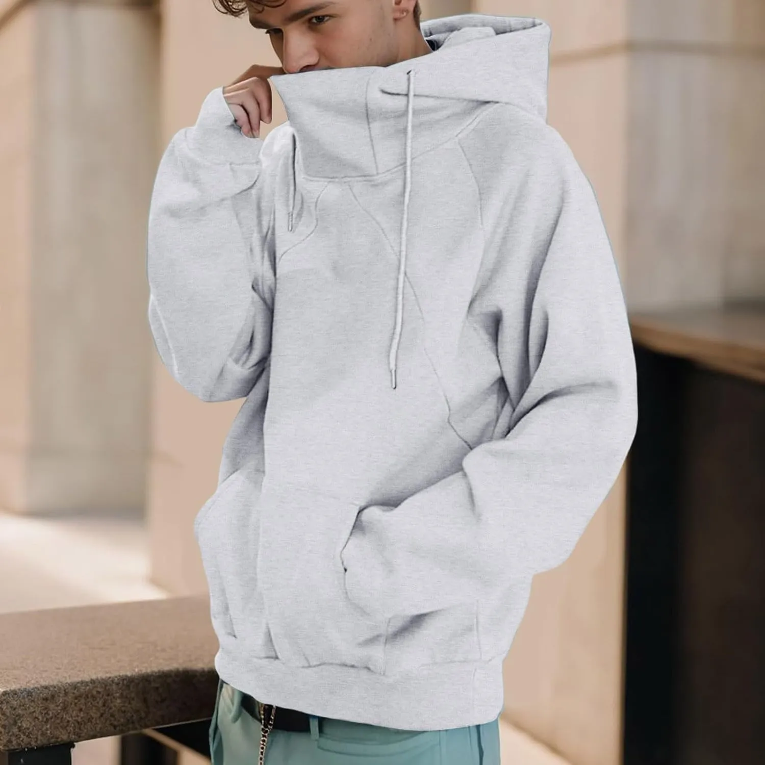 Hoodies for Men,Mens Hoodies High Neck Sweatshirt Oversized Hooded Big and Tall Pullover Tops Long Sleeve Shirts