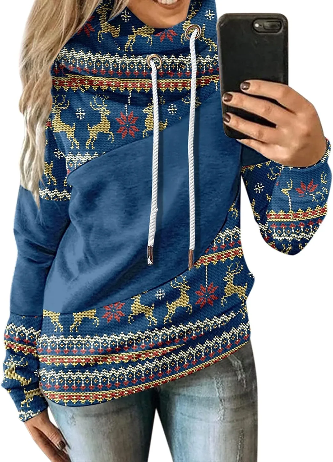 Hoodies for Women High Neck Hooded Sweatshirts Fall Winter Warm Hooded Sweatshirt Long Sleeve Drawstring Pullover Tops