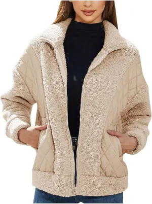 Jackets for Women Full Zip Fuzzy Fleece Sherpa Lined Cardignas Jacket Plus Size Open Front Winter Coats with Pockets