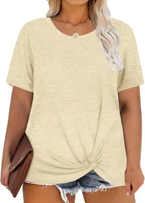KARALIN Womens Plus Size T-Shirts Short Sleeve Crew Neck Soft Classic Casual Loose Knotted Tops