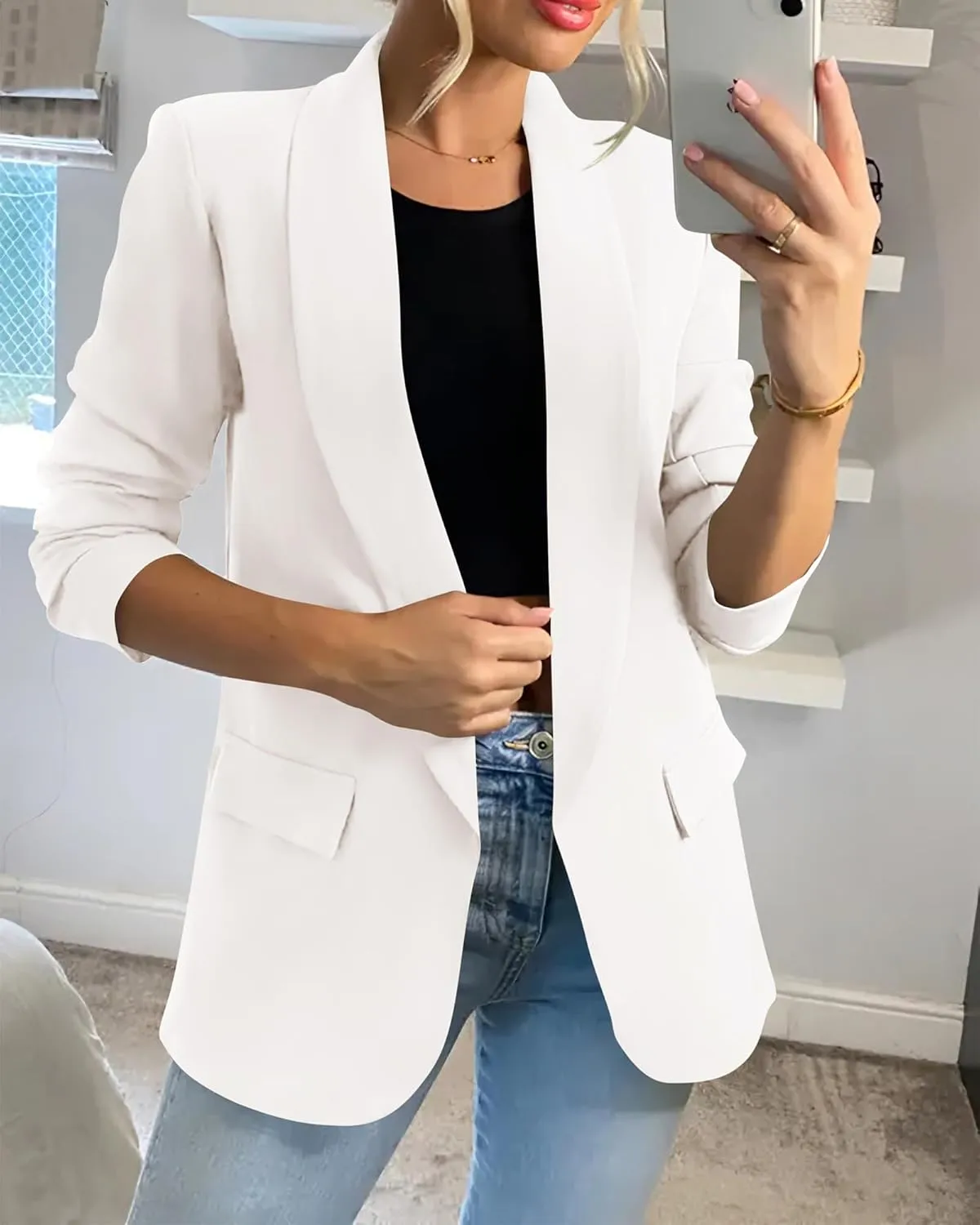 KIRUNDO Womens Blazer 2025 Spring Fall Bussiness Casual Long Sleeve Open Front Work Office Dressy Suit Jackets with Pockets
