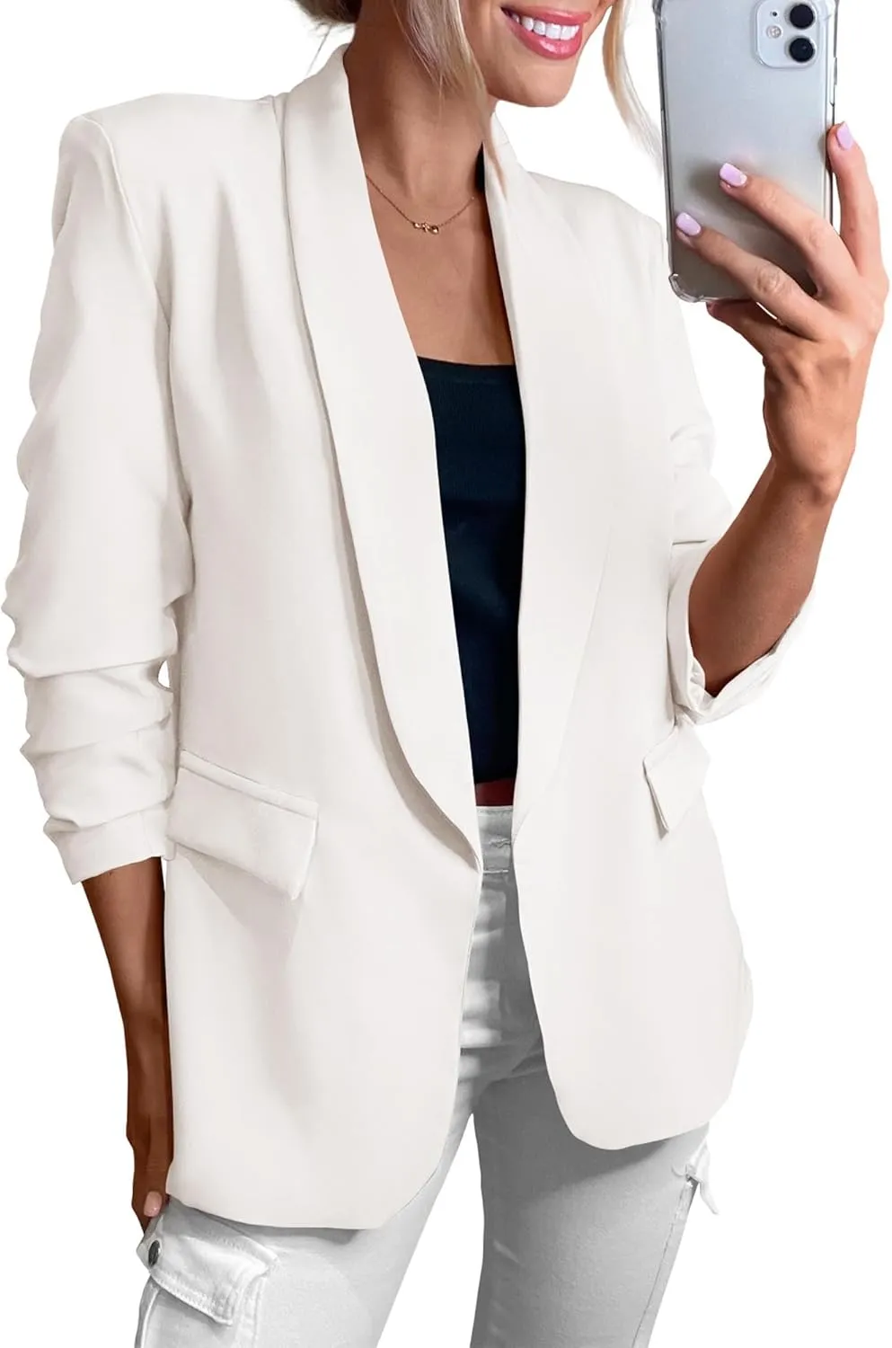 KIRUNDO Womens Blazer 2025 Spring Fall Bussiness Casual Long Sleeve Open Front Work Office Dressy Suit Jackets with Pockets