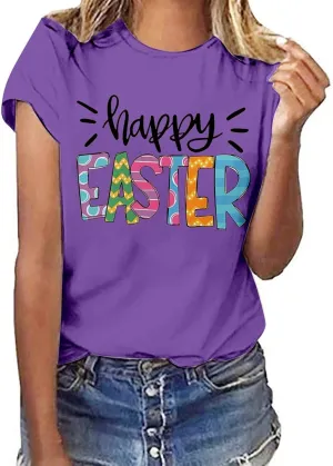 Ladies Printed Letter Round Neck Short Sleeve T Shirt Casual Top for Women Womens Sweaters Work
