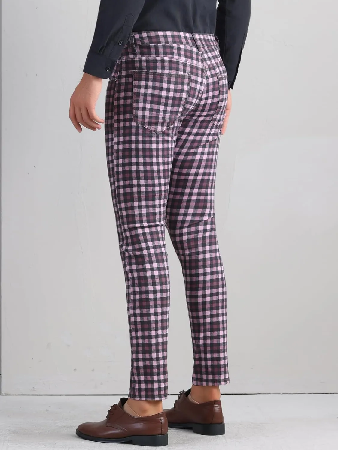 Lars Amadeus Plaid Dress Pants for Men's Flat Front Stretch Slim Fit Color Block Checked Gingham Pants