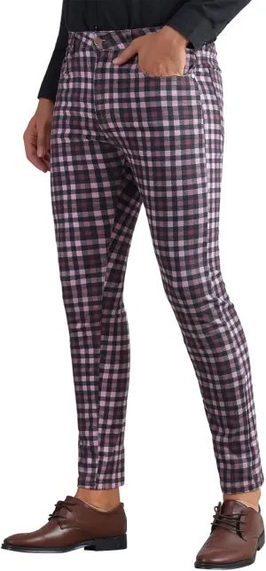 Lars Amadeus Plaid Dress Pants for Men's Flat Front Stretch Slim Fit Color Block Checked Gingham Pants
