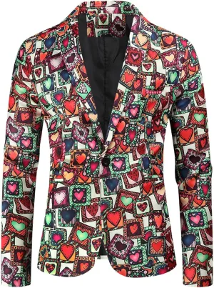 LCMTWX Mens Blazers Men's Fashion Coat Casual Pocket Button Suit Jacket Buckle Loved Printed Single-breasted Mens Suit