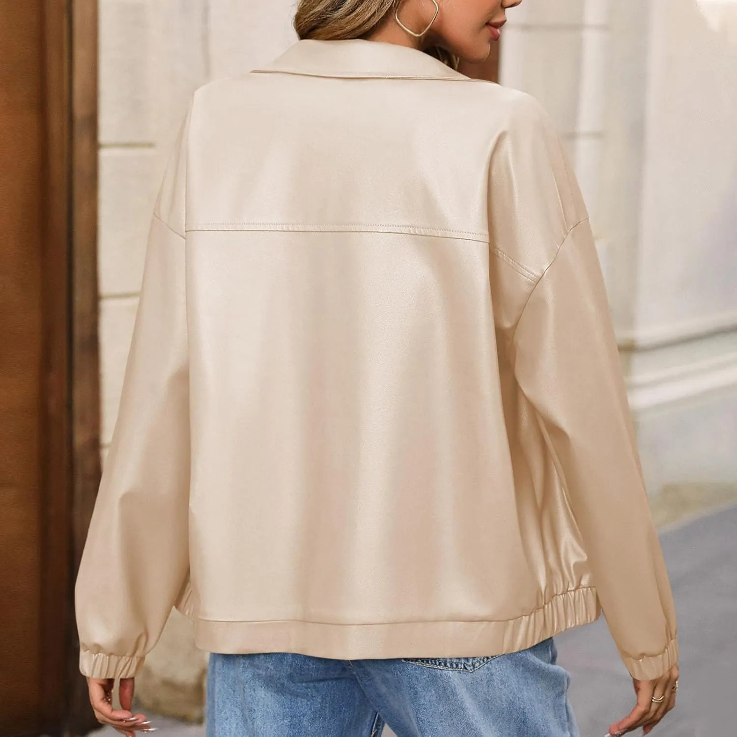 Leather Jacket Women Zip Up Oversized Faux Leather Bomber Jacket Fall 2024 Casual Moto Lapel Winter Jackets Coats
