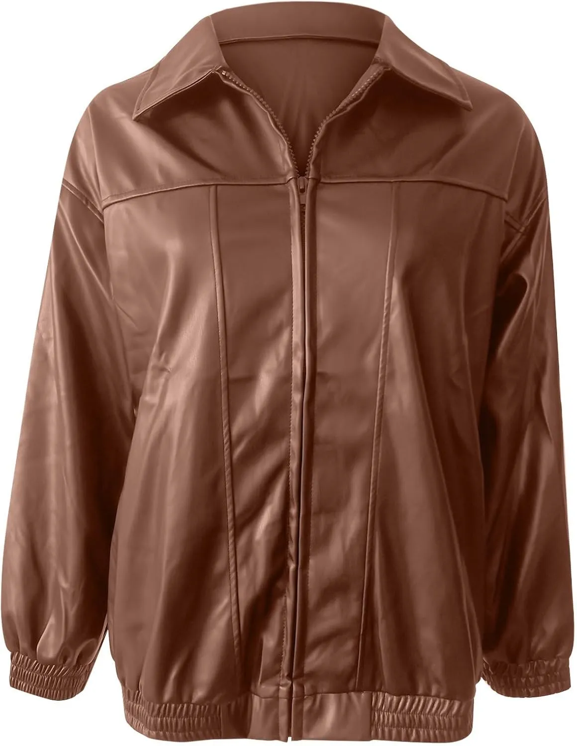 Leather Jackets for Women Long Sleeve Lapel Full Zip Lightweight Jacket Loose Fit Casual Windbreaker Athletic Jacket