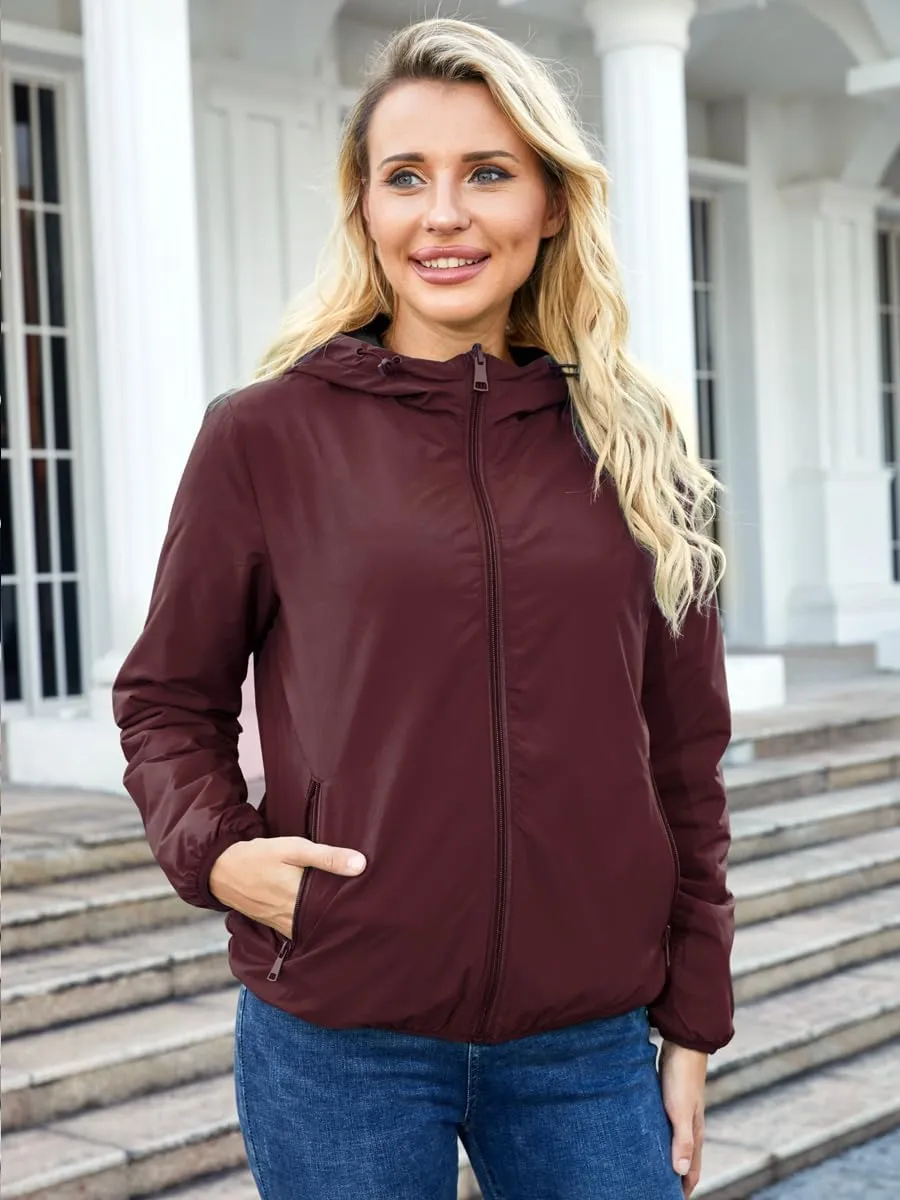 Lightweight Jacket Women Trench Coat with Hood Waterproof Insulated Windbreaker Packable Puffer Jacket