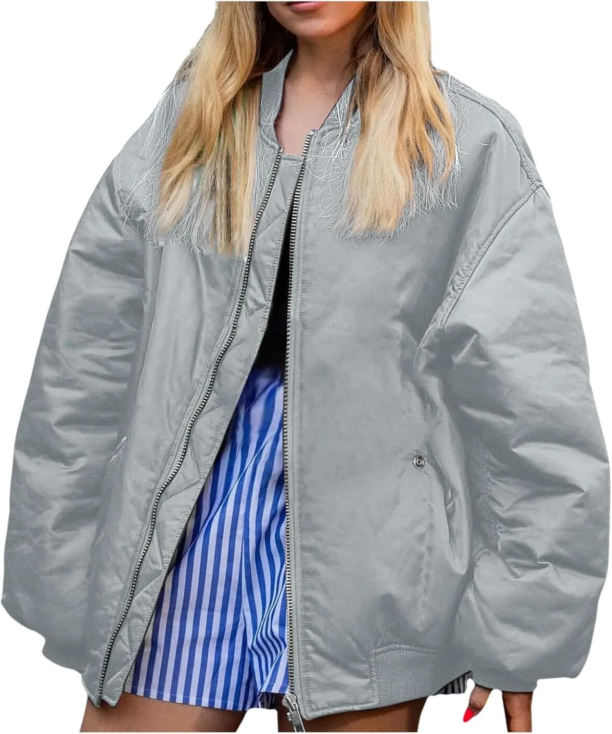 Lightweight Jackets for Women Loose Fit Solid Color Full Zip Baseball Jacket Outdoor Athletic Hiking Fall Outwear