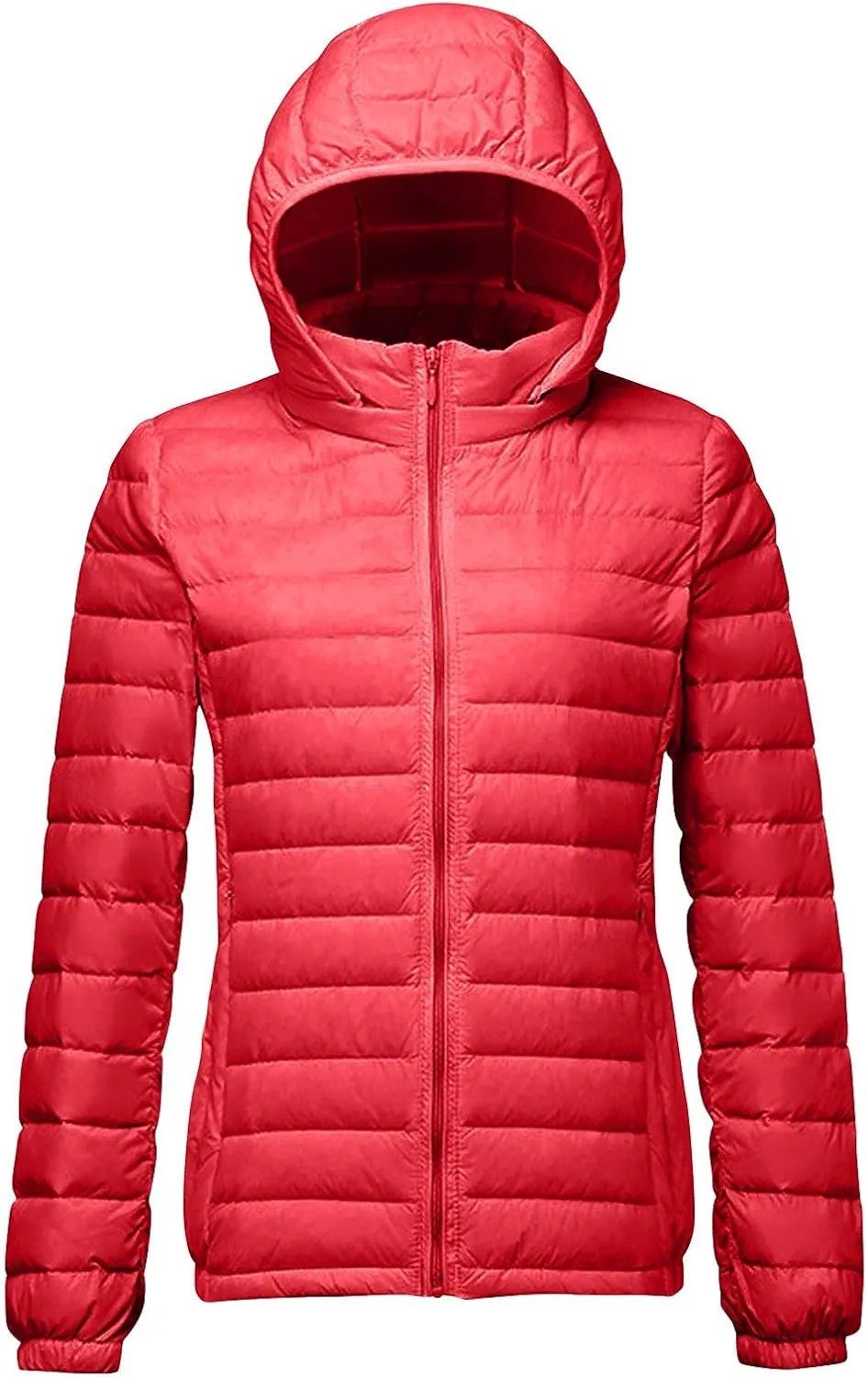 Lightweight Jackets for Women with Hood Winter Long Sleeve Zip Down Coat Solid Color Warm Casual Puffer Jacket