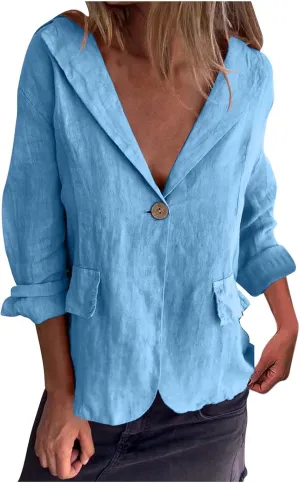 Linen Blazer Jacket for Women Fall Fashion Long Sleeve Suit Cardigan Open Front Lightweight Business Formal Workwear